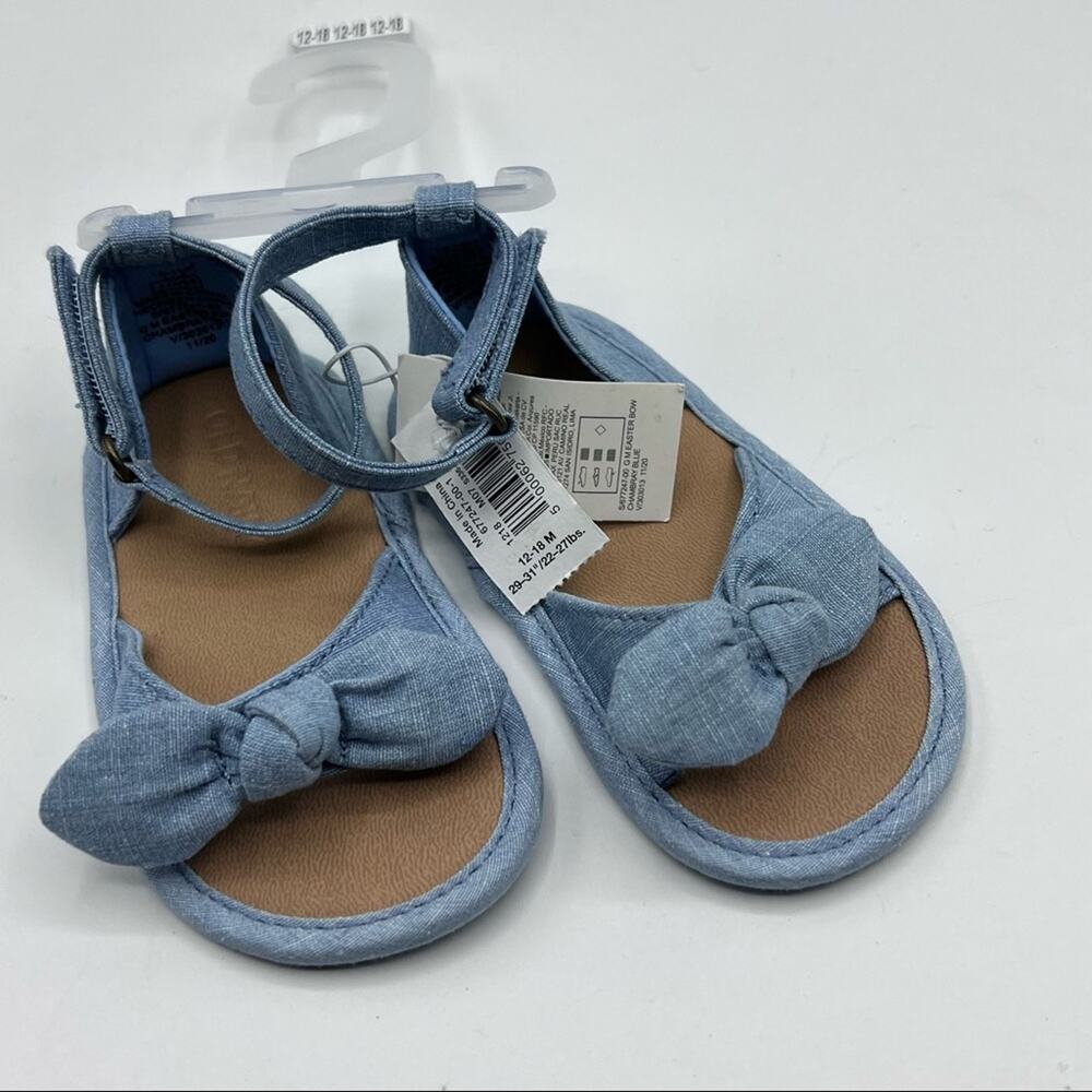 Old Navy Baby Blue Denim Bow Walker Style  Sandal Sz 12-18M